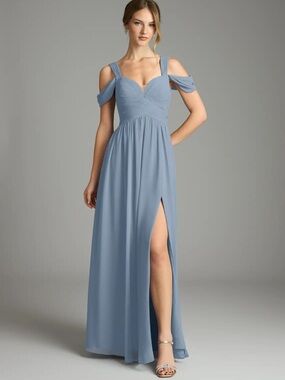 Azazie Lianne Dusty Blue One-Shoulder Chiffon Gown